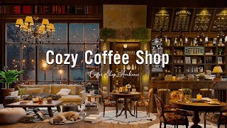 Inviting Coffee Shop with Cozy Jazz Ambiance Overlooking a Beautiful Winter Scene [upl. by Enellij]