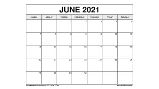 Printable June 2021 Calendar Templates with Holidays  VL Calendar [upl. by Libby]