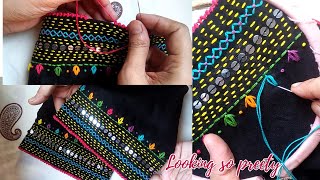 Beautiful Hand Embroidery Sleeves Design  Sequence Design  SALEEQA Channel [upl. by Eniak]