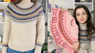 knitting podcast 5  celeste sweater petiteknit pattern review  new colourwork by Kutovakika [upl. by Haneen]