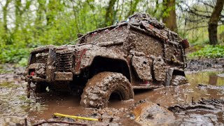 110 Scale  Land Rover Defender 110 Mud Off Road Trail Run  Traxxas TRX4 [upl. by Laekcim]