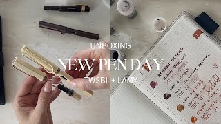 NEW PEN DAY UNBOXING  TWSBI Eco Creme  Lamy Safari Cozy Cream  Ink Samples [upl. by Leland]