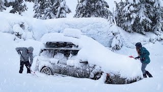 WINTER STORM Camping in a Car  Blizzard Survival in the Mountains [upl. by Atinniuq286]