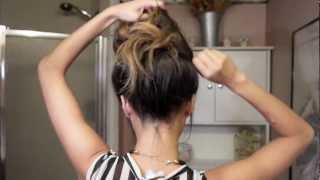 Easy messy bun tutorial [upl. by Lyrahs51]