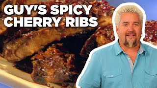 Guy Fieris Spicy Cherry Ribs  Guys Big Bite  Food Network [upl. by Nylinej230]