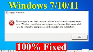 Fix The computer restarted unexpectedly or encountered an unexpected error Windows 71011 [upl. by Elrem]