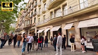 Walking Tour in Central Barcelona ⭐ Passeig de Gràcia  a street of luxury shops 4K [upl. by Elicul]