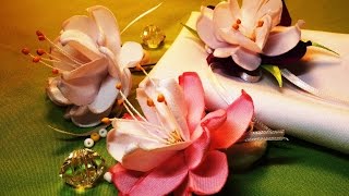 Fabric flowers make without gluetutorialЦветы из ткани обходимся без клеяМК [upl. by Wirth]