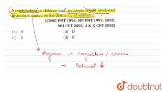 Xerophthalmia in children and nyctalopia Night blindness  in adults is caused by the [upl. by Lyford]