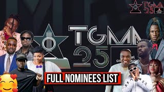 Full Nominees List TGMA 2024 VGMA 2024 Telecel Ghana Music Awards Nominees Full List [upl. by Nimoynib]