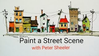 How to paint houses buildings and a street scene with a water brush QUICK EASY AND FUN [upl. by Thirion]