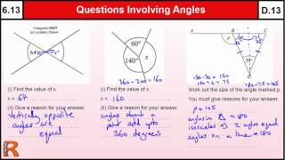 613 Questions Involving Angle rules  Basic Maths Core Skills Level 6  GCSE Grade D [upl. by Atiniv]