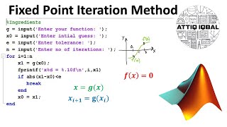 Fixed Point Iteration Method with MATLAB code [upl. by Liggett649]