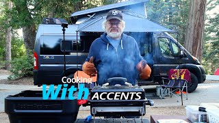 Reverse Sear Steak on the Weber GoAnywhere grill in front of a Van with random accents [upl. by Assirrak]