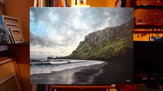 Cliffs near Vík í Mýrdal Iceland realistic nature and seascape oil painting [upl. by Yv929]