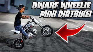 TEACHING DWARF HOW TO WHEELIE A MINI DIRTBIKE   BRAAP VLOGS [upl. by Cinomod]