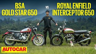 BSA Gold Star 650 vs Royal Enfield Interceptor 650  Soulful 650s go head to head  Autocar India [upl. by Annawt]