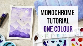 Easy monochrome watercolour painting tutorial with ONE colour [upl. by Adnar]