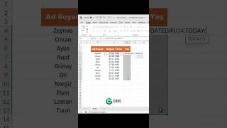 Doğum tarixi və indiki tarixə görə yaşın hesablanması Excel ExcelTips ExcelTricks [upl. by Maidel616]