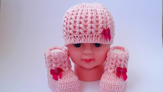 GORRO DE bebé a crochet Un conjunto para niña de 3 a 6 meses22 [upl. by Enybor]