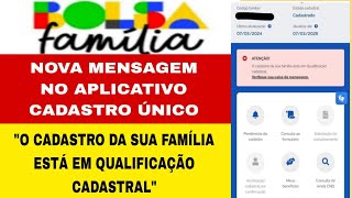 BOLSA FAMÍLIA CADASTRO ÚNICO quotO CADASTRO DA SUA FAMÍLIA ESTÁ EM QUALIFICAÇÃO CADASTRAL quot [upl. by Nollat529]