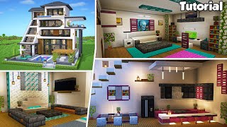 Minecraft Modern House 50 Interior Tutorial  How to Build  💡Material List in Description [upl. by Ely]