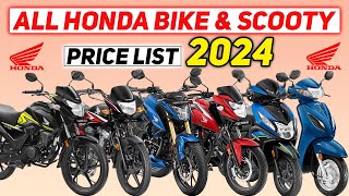 HONDA ALL BIKES PRICE LIST 2024 IN INDIA💥🤩New Price list onroad Price 2024  All Honda Bikes 2024 [upl. by Joris174]