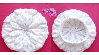 Como tejer la Boina N° 47 y gorro a crochet en punto hojas en relieve para niñas y damas paso a paso [upl. by Aeresed]