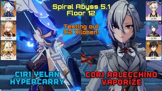 Spiral Abyss 51  C1R1 Yelan Hypercarry x C0R1 Arlecchino Vape  Testing Out C2 Xilonen  9★ [upl. by Meeks]