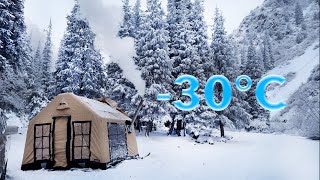 30°C Winter Camping in Inflatable Tent  Snow Shtorm I Hot Cabin [upl. by Anaihr]