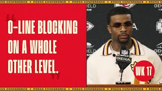 Jerick McKinnon “OLine blocking on a whole other level”  Week 17 Press Conference [upl. by Atirac]