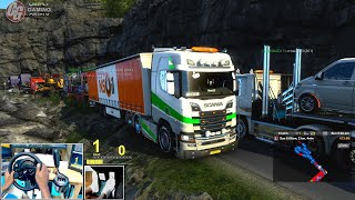 TruckersMP ProMods 266  Heavy Traffic quarry Road Kirkenes Norway  Steering wheel gameplay [upl. by Buderus]