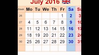 July calendar 2016 [upl. by Noryb]