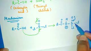 Mechanism of the reaction between Carboxylic acid RCOOH and thionyl chloride SOCl2 [upl. by Jonina917]