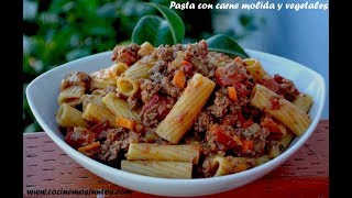 Pasta Rigatoni con carne molida y vegetales receta facil [upl. by Eniawtna]