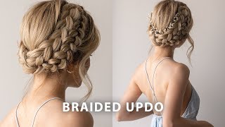 EASY MilkmaidCrown Braided Updo  Perfect for long hair  medium hair lengths [upl. by Cosette]