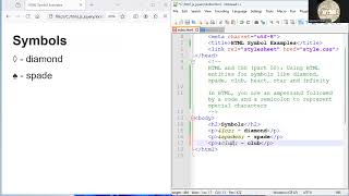 HTML and CSS part 58 HTML entities for symbols diamond spade club heart star and infinity [upl. by Onitnerolf]