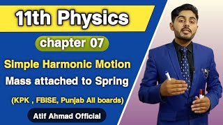 Simple harmonic motion class 11  Mass attached to spring  Motion under elastic restoring force [upl. by Ahsakal]