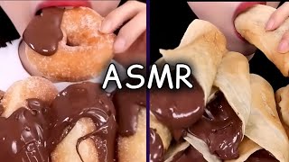 ASMR Donuts with Chocolate Nutella Banana Crepes ASMR MUKBANG  ASMR Sounds 🍓 [upl. by Carrew]