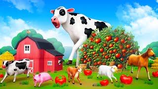 Giant Cow Calf and Magical Tomato Farm Animals Pig Goat Horse Sheep  Funny Animal Cartoons [upl. by Polivy]