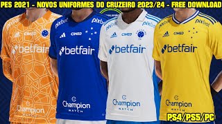 PES 2021  NOVOS UNIFORMES DO CRUZEIRO HOMEAWAYTHIRD 202324  PS4PS5PC  4K [upl. by Ahsikyw]