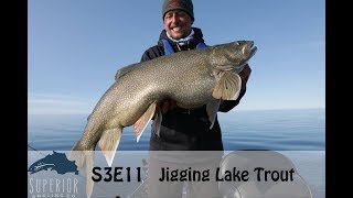 S3E11  Jigging lake trout 55 mile boat ride [upl. by Aihsenod]