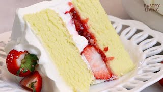 FLUFFY Strawberry Cream Cake  Chiffon Cake [upl. by Lister]