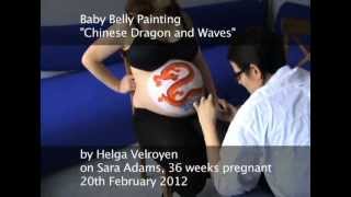 Baby Belly Painting TimeLapse Chinese Dragon and Waves [upl. by Cul624]