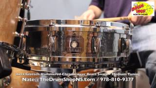 Gretsch Hammered Chrome over Brass Snare 4x14  The Drum Shop North Shore [upl. by Eido]