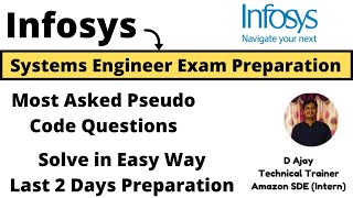 Infosys Most Asked Pseudo Code Questions  Solve in Easy Way  System engineer exam preparation [upl. by Aydan]