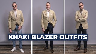 3 SIMPLE Khaki Blazer Combinations  Spring Outfits for Men 2021 [upl. by Aiciruam562]