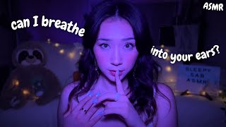 ASMR breathing in your ears until you fall asleep✨💙mic blowing hand movements collarbone tapping [upl. by Mickey]