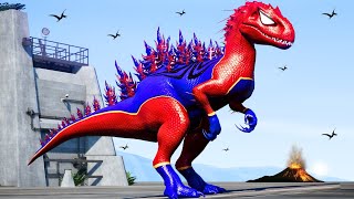 Spiderman Indominus Rex vs Super Tyrannosaurus Rex Jurassic World Evolution Dinosaurs Fighting TREX [upl. by Alegna44]