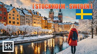 Stockholm in Sweden  Gamla Stan 5K HDR Walking Tour of Old City in Winter Snowfall [upl. by Clarance328]